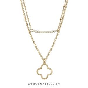 Jane Marie Double Bar Layered Necklace Gold Dainty Chain Charm OS NWT